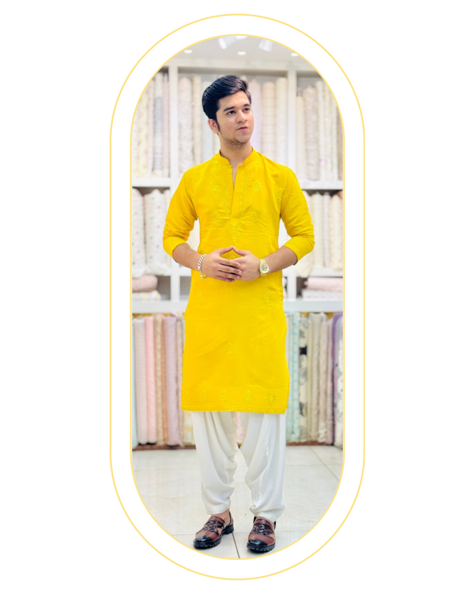 Yellow kurta & Patiyala