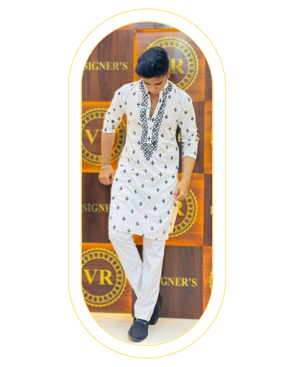 White club design mirror kurta