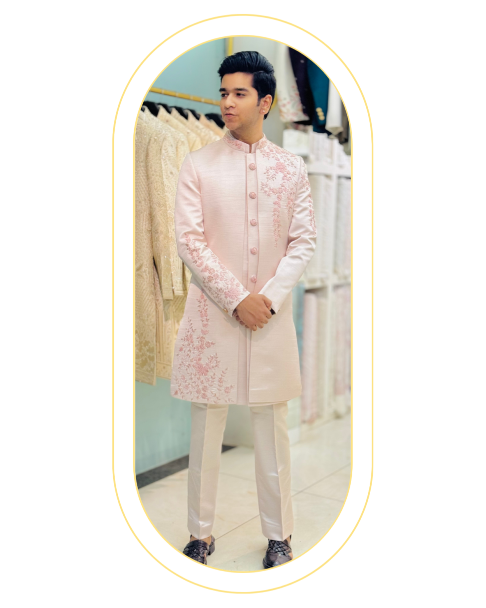 baby pink indowestern set