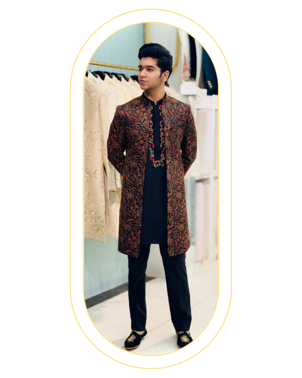 classy black indowestern set