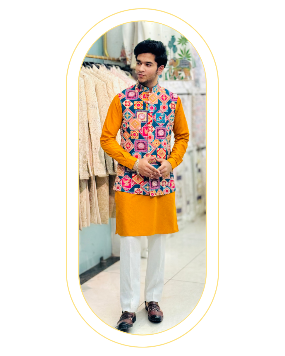 teal match orange koti set