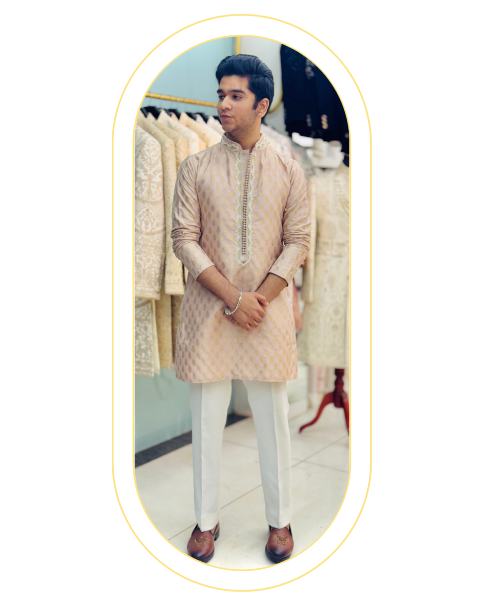 pink hand enbroidered kurta