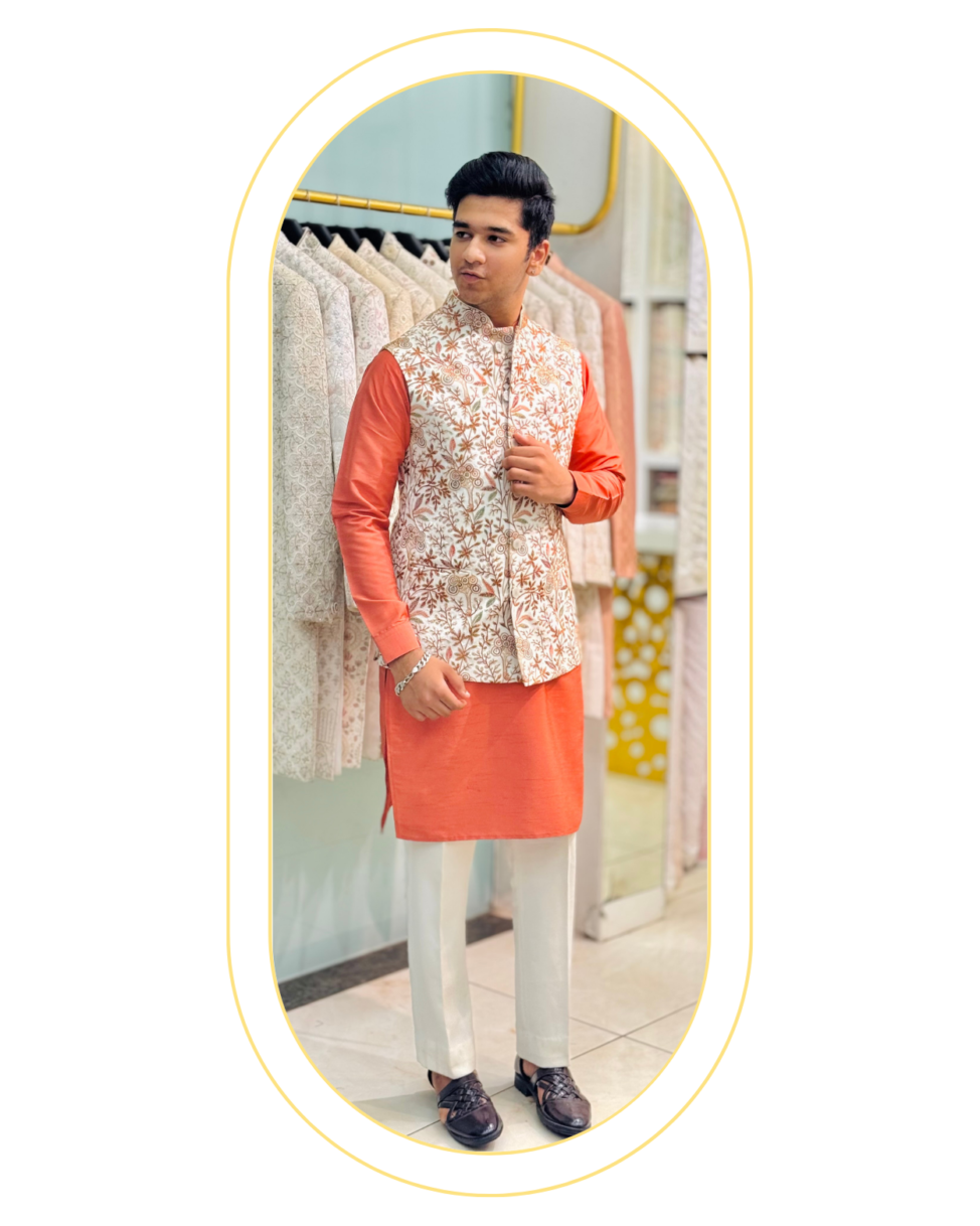 white match sunrise orange koti set