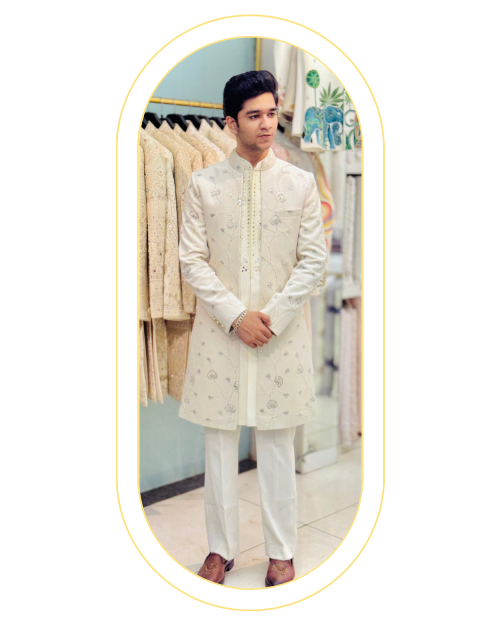 elegant ivory indowestern set