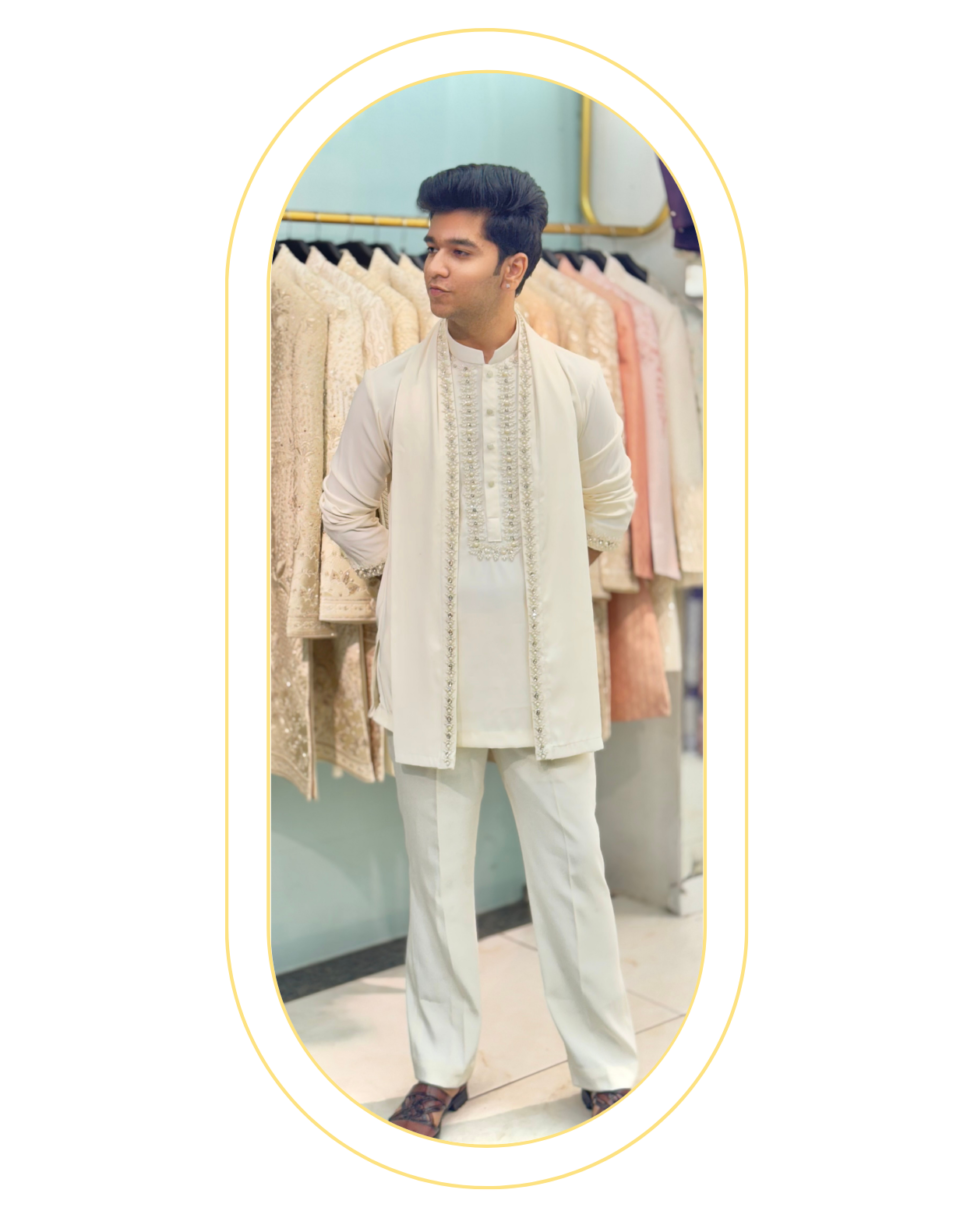 ivory hand-embroidered kurta set